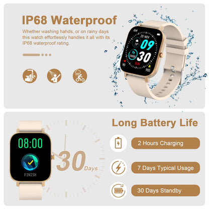 Smart Watch for Men Women Compatible with iPhone Samsung Android Phone 1.69 inch Full Touch Screen IP68 Waterproof Bluetooh Fitness Tracker Heart Rate/Sleep Monitor (Black)