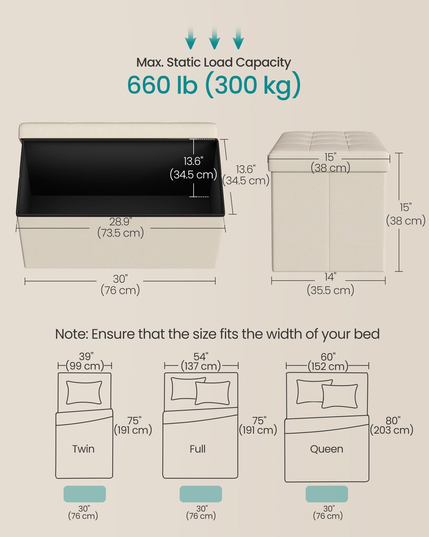 SONGMICS MAZIE Collection - 30 Inches Folding Storage Ottoman Bench, Ottoman Foot Rest, End of Bed Bench, Storage Chest, Load 660 lb, for Living Room, Bedroom, Entryway, Dark Gray ULSF47K
