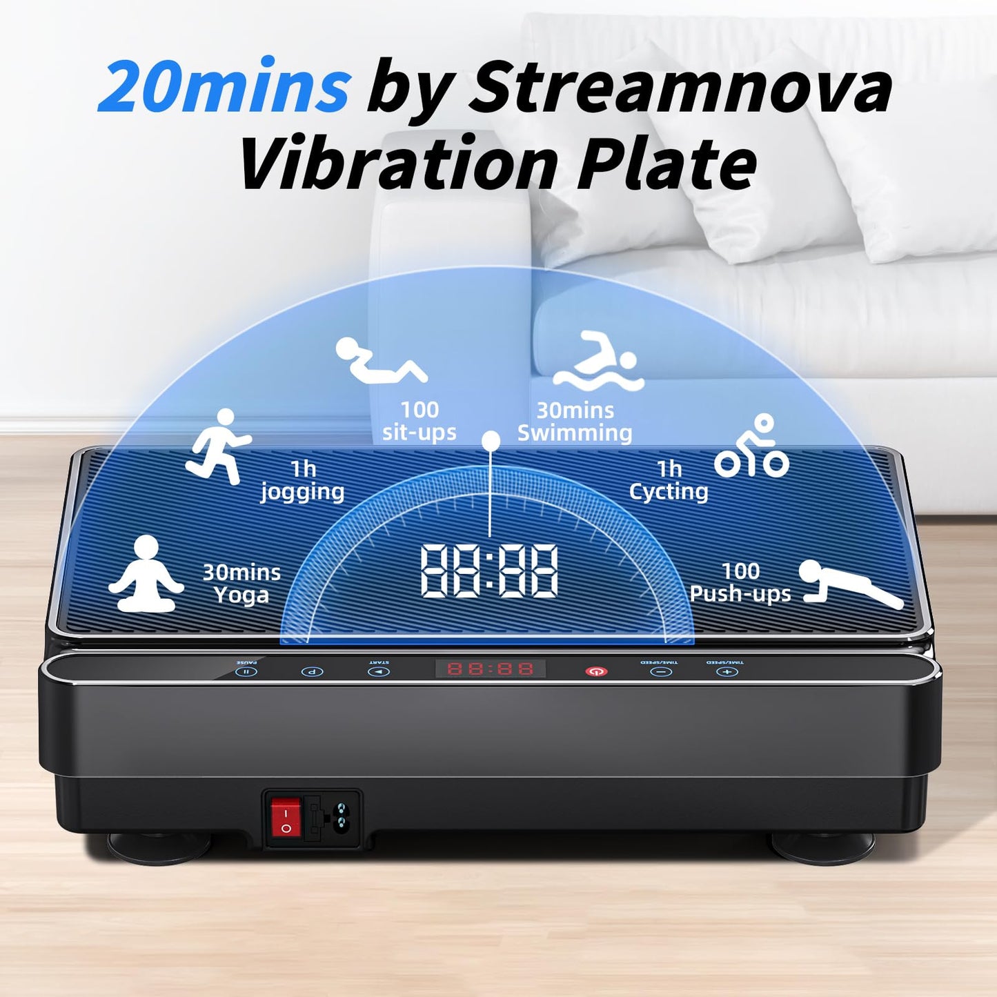 Vibration Plate Exercise Machine for Lymphatic Drainage, Full Body Shake Platform Board for Home Fitness, Fat Burning, 5 Program Modes and 99 Speed Levels