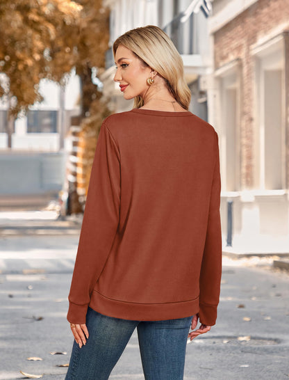WIHOLL Womens Crewneck Sweatshirt Thumb Hole Long Sleeve Casual Fall Tops | Erly Fall Fashion, School Teacher Outfits, Long Sleeve Shirts, Winter Clothes, Pullover, Lightweight, Trendy