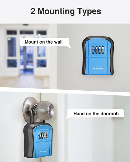 Puroma Key Lock Box, Portable Combination Lockbox Wall-Mounted Key Storage Box for House Keys, Resettable Code Safe Security Lock Box for Home, Office, Apartment Spare Key Storage (1 Pack, Gray)