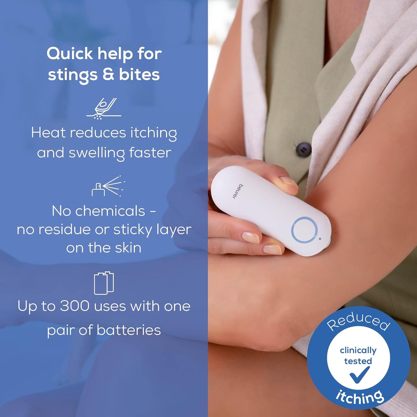 Beurer BR60 Insect Sting and Bite Relief, Bug Bite Healer for Chemical-Free Treatment of Insect Bites and Stings, Non-Toxic Natural Relief from Itching and Swelling, for Mosquito Bites