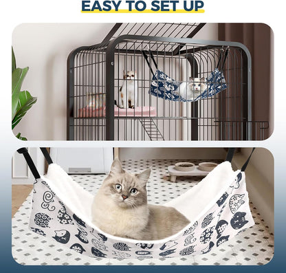 Admaison Cat Hammock for Cage Hanging Reversible 2Pack,Pet Hammock Bed Adjustable,Soft Sleeping Hammock for Cats,Ferret,Puppy,Rabbits,Small Animals (M, CAT)