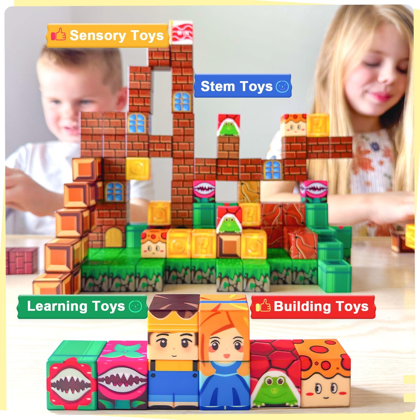 Soyee Magnetic Blocks Building Toys - Build Mine Magnet World Set Toddler Kids Sensory Toys for Boys & Girls Ages 3-5 5-7 8-12, 1'' Magnetic Cubes Game for Boys