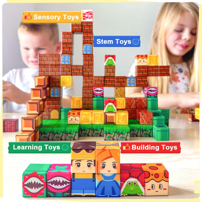 Soyee Magnetic Blocks Building Toys - Build Mine Magnet World Set Toddler Kids Sensory Toys for Boys & Girls Ages 3-5 5-7 8-12, 1'' Magnetic Cubes Game for Boys