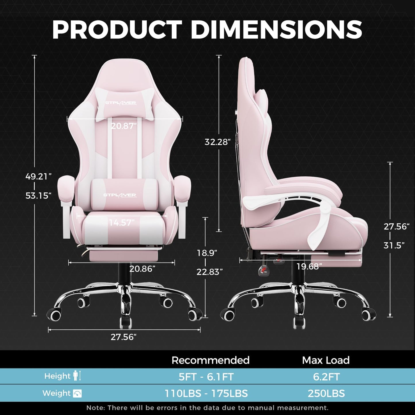 GTPLAYER Gaming Chair, Computer Chair with Footrest and Lumbar Support, Height Adjustable Game Chair with 360°-Swivel Seat and Headrest and for Office or Gaming (Pearl White)