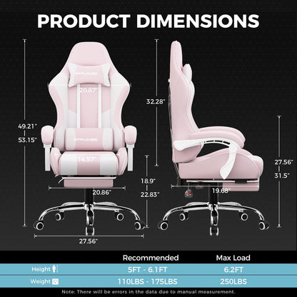 GTPLAYER Gaming Chair, Computer Chair with Footrest and Lumbar Support, Height Adjustable Game Chair with 360°-Swivel Seat and Headrest and for Office or Gaming (Pearl White)