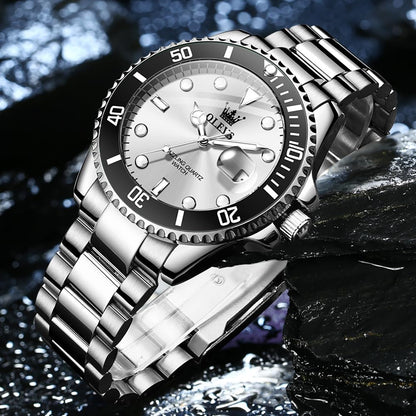 OLEVS Luxury Watches for Men Big Face Stainless Steel Business Dress Analog Quartz Watch with Day Waterproof Luminous Mens Wrist Watch