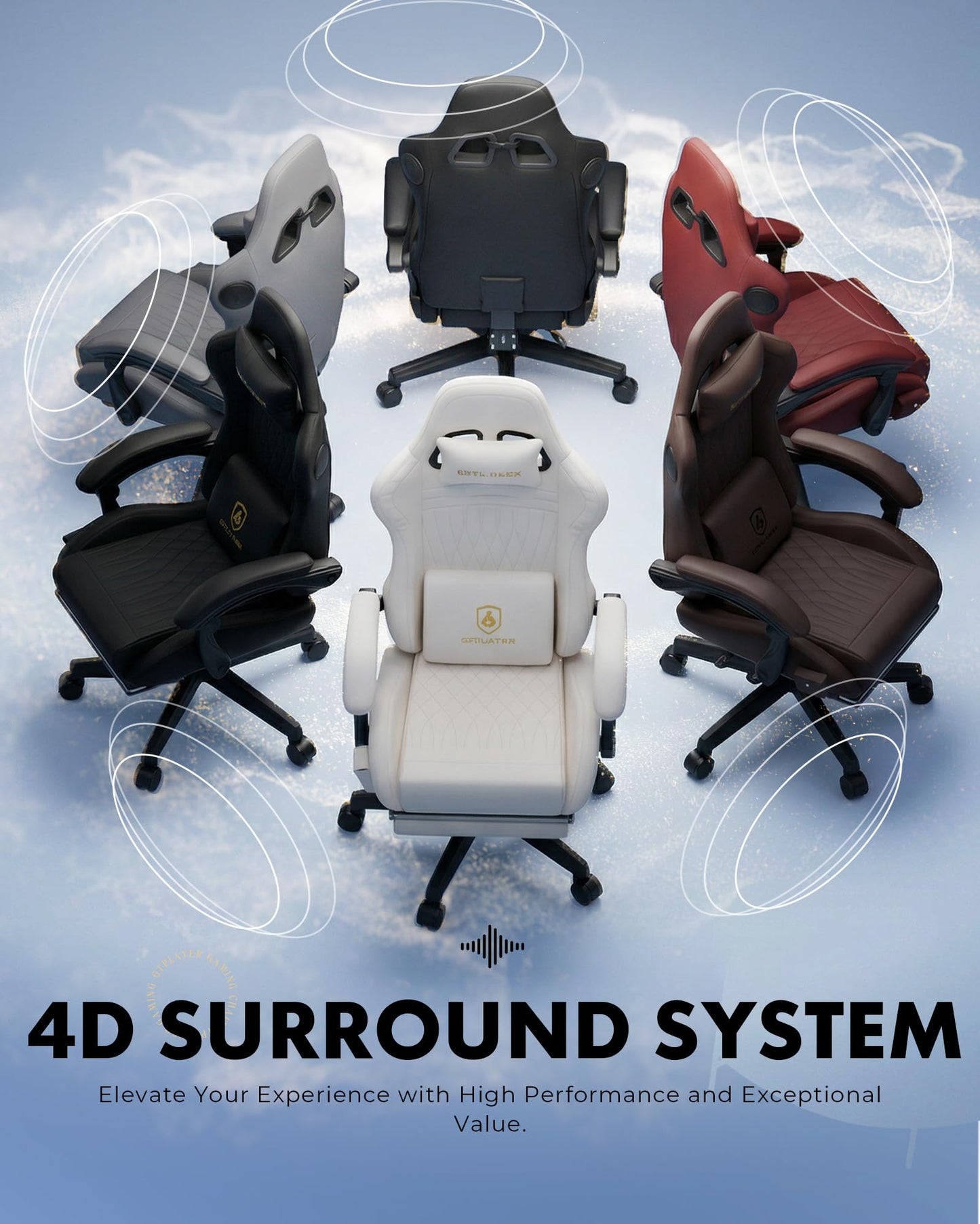 GTPLAYER Gaming Chair for Adults, Ergonomic Computer Game Chairs with Speakers, Footrest & Linkage Armrest, Reclining High Back Silla Gamer for Home Office, Ace Pro, Off-White