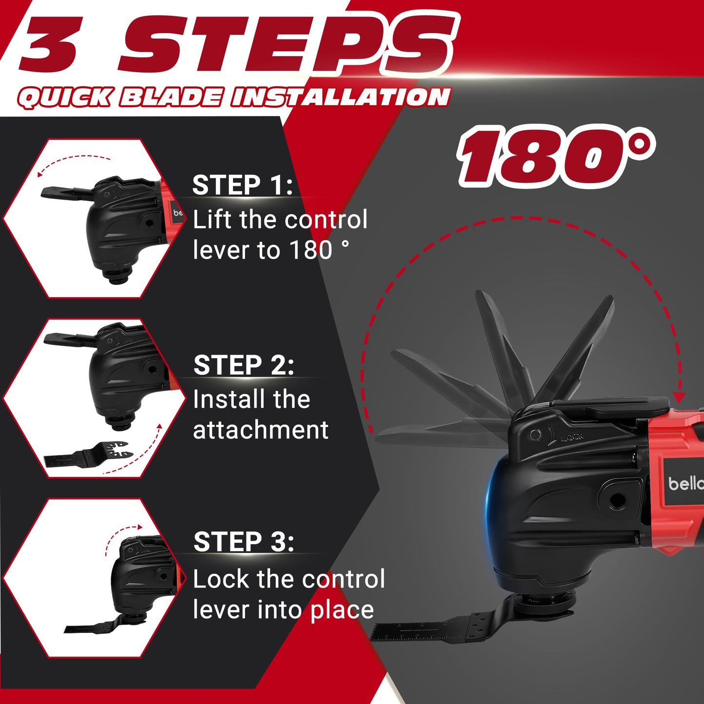 bellaDimora Oscillating Multi-Tool Compatible with DeWalt 20V MAX, 600W Brushless Motor (6000-20000 OPM), 23-Piece Accessory Kit for Cutting Sanding Scraping, Heavy-Duty Power Tool(No Battery)