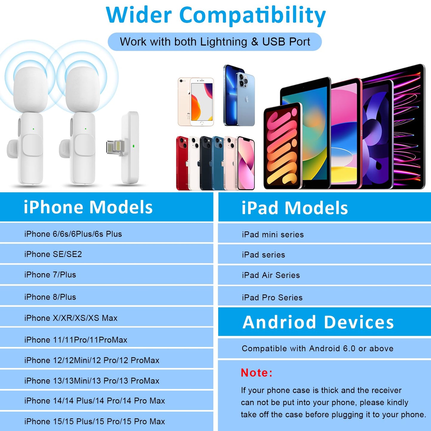 MAYBESTA Wireless Mini Microphone for iPhone, Android Phone - 2 Pack Lavalier Lapel Mic for Audio Video Recording - Clip on Content Creator Microphones for YouTube Tiktok Podcast Vlogging