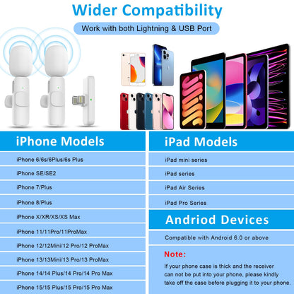 MAYBESTA Wireless Mini Microphone for iPhone, Android Phone - 2 Pack Lavalier Lapel Mic for Audio Video Recording - Clip on Content Creator Microphones for YouTube Tiktok Podcast Vlogging