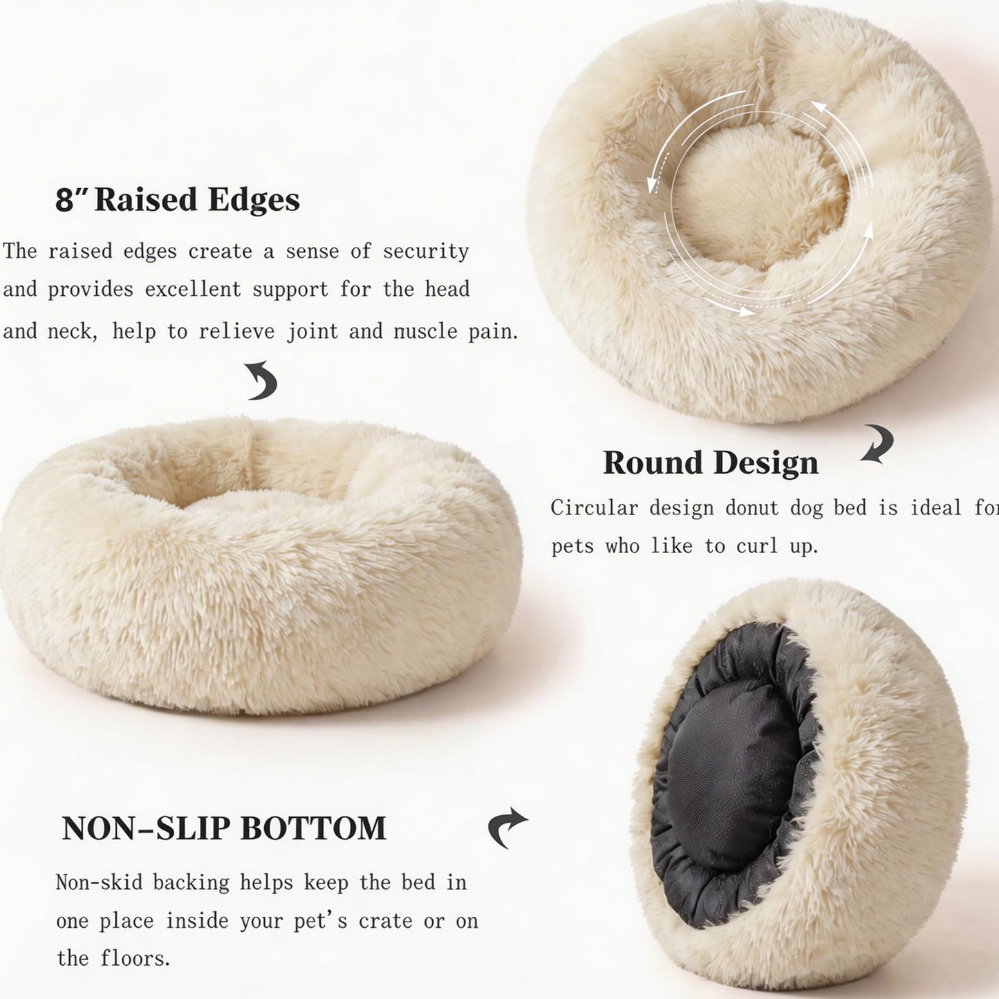 Small Calming Dogs Bed for Small Dogs Anti-Anxiety Machine Washable Fluffy Luxury Anti-Slip Waterproof Mute Base Warming Cozy Soft Pet Puppy Round Bed
