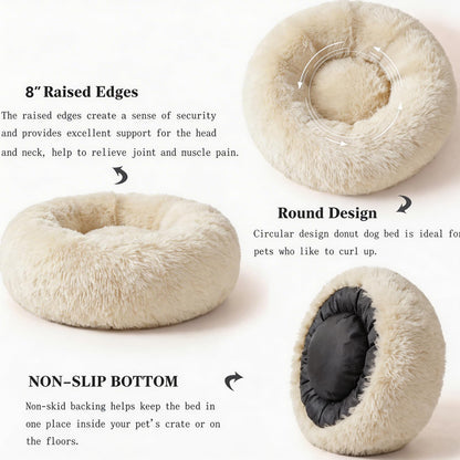 Small Calming Dogs Bed for Small Dogs Anti-Anxiety Machine Washable Fluffy Luxury Anti-Slip Waterproof Mute Base Warming Cozy Soft Pet Puppy Round Bed