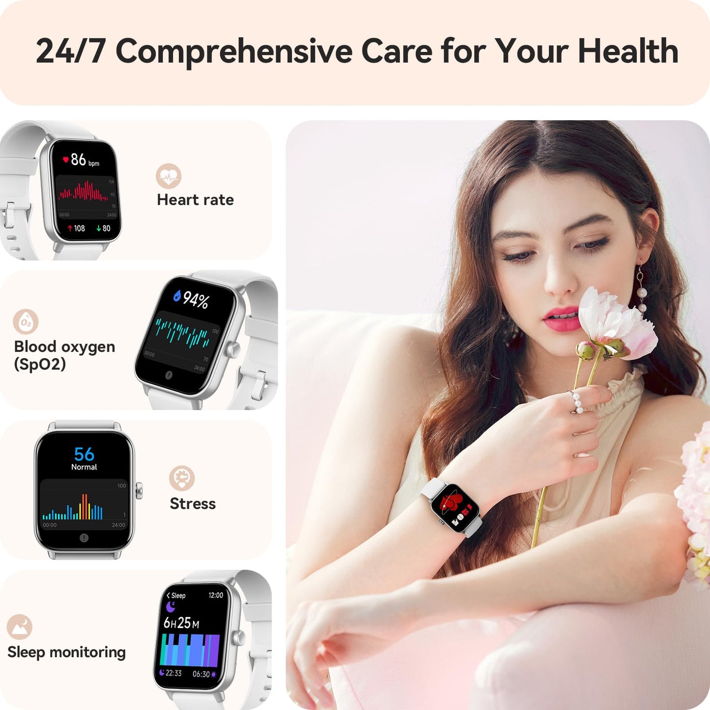 Smart Watch for Women Android & iPhone, Alexa Built-in, IP68 Waterproof Activity Fitness Tracker with Bluetooth Call (Answer/Make), 1.8" Smartwatch with Heart Rate/SpO2/Sleep Monitor, 100+ Sports Mode | Pink