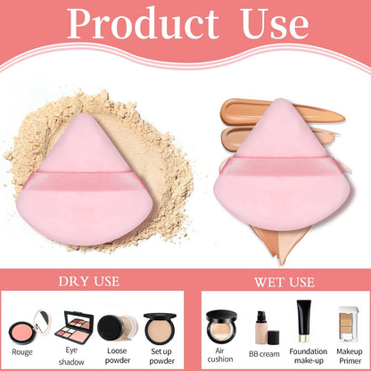 Pimoys 6 Pieces Powder Puff, Face Makeup Sponge Soft Velour Triangle Powder Puffs Beauty Sponge for Loose Powder (Black, Pink)