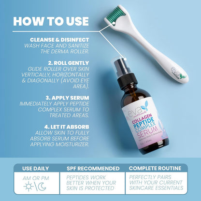 Collagen Serum for Face by Eva Naturals - Anti Aging Multi Peptide Face Serum with Hyaluronic Acid - Firming Hydrating Wrinkle Reducer Peptide Serum for Women & Men - Fragrance Free 2 oz