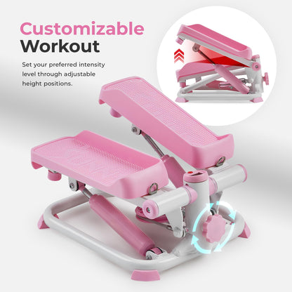 Sunny Health & Fitness Mini Steppers for Exercise at Home, Stair Step Workout Machine with Resistance Bands, Full Body Cardio Equipment, Optional Free SunnyFit App Connection Smart Stepper
