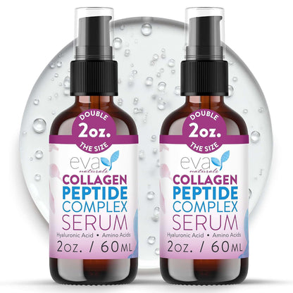 Collagen Serum for Face by Eva Naturals - Anti Aging Multi Peptide Face Serum with Hyaluronic Acid - Firming Hydrating Wrinkle Reducer Peptide Serum for Women & Men - Fragrance Free 2 oz