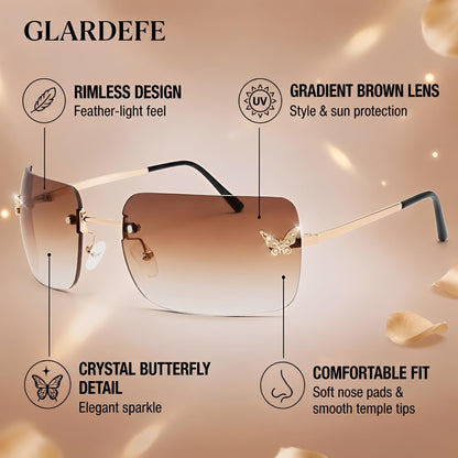 Y2k Sunglasses for Women - Trendy Rimless 2000s Fashion Sun Glasses Rave Shades