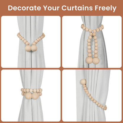 KLOGTSIND Magnetic Curtain Tiebacks, Curtain Holdbacks for Curtains 2 Pack, Wood Bead Curtain Holders for Boho Bedroom Decor, Baby Nursery Decor, Farmhouse Decor