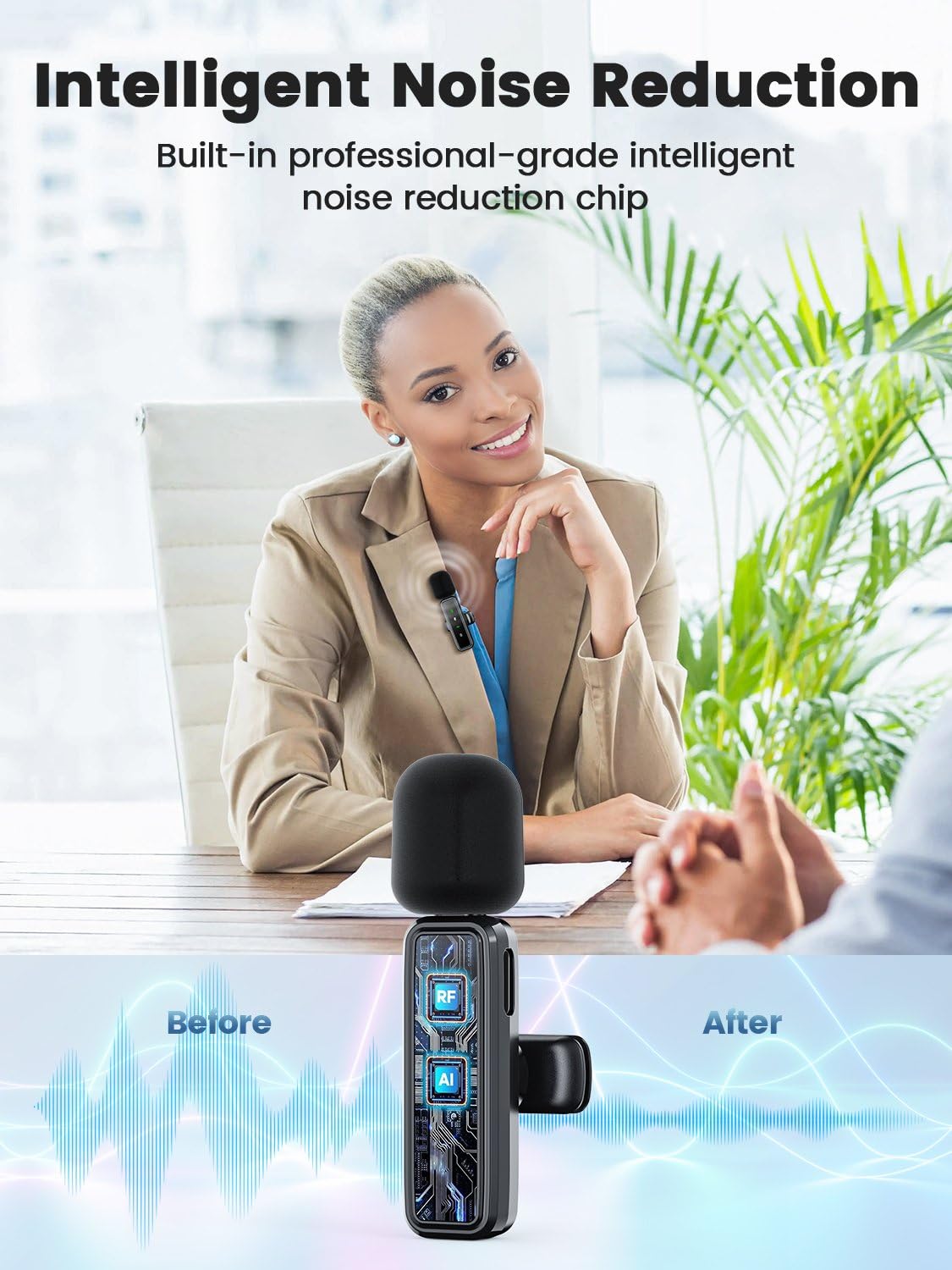 Wireless Mini Microphone for iPhone Android,Mini Mic for Video Recording,Plug & Play Lapel Professional Mic with Noise Reduction, Mute, and Reverb for YouTube TikTok Vlog Podcast