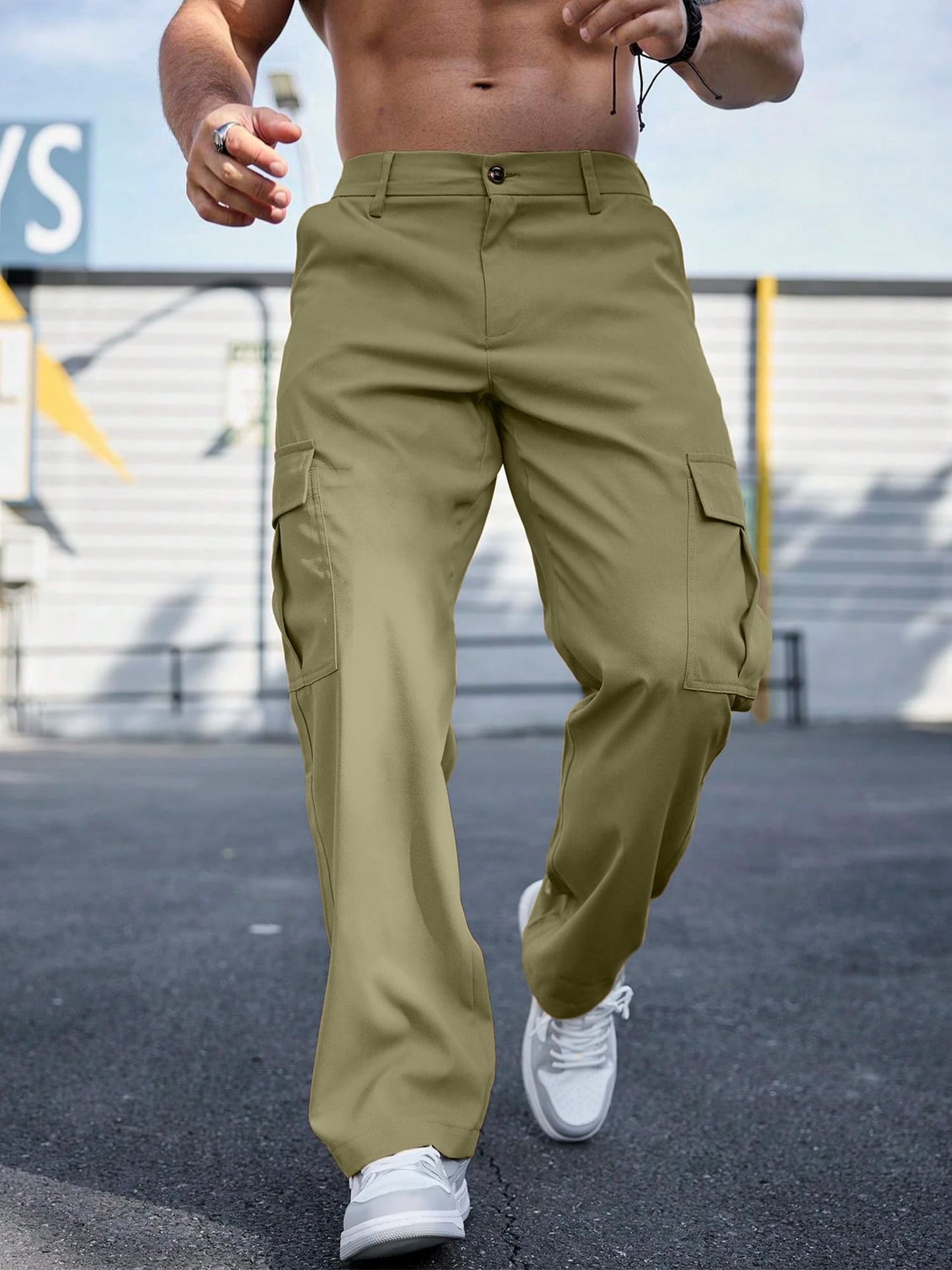 Comdecevis Mens Casual Cargo Pants Baggy Straight Leg Sweatpants with Large Flap Pockets Hiking Sports Trousers