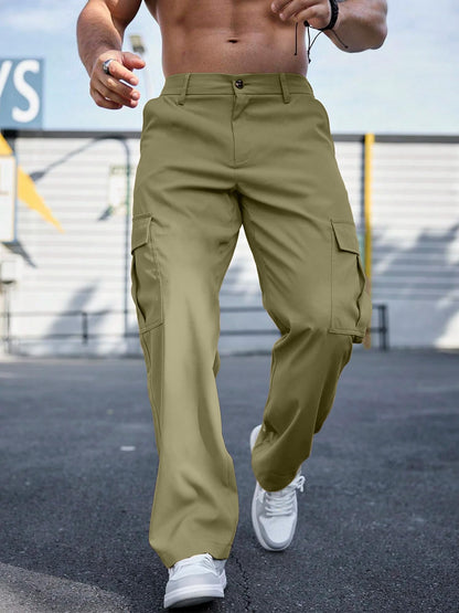 Comdecevis Mens Casual Cargo Pants Baggy Straight Leg Sweatpants with Large Flap Pockets Hiking Sports Trousers
