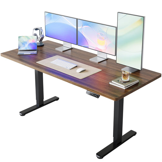 HUANUO 32" Small Electric Standing Desk Adjustable Height, 4 Memory Height Settings, Sit Stand Up Desk for Home Office & Computer Workstation, LightWalnut