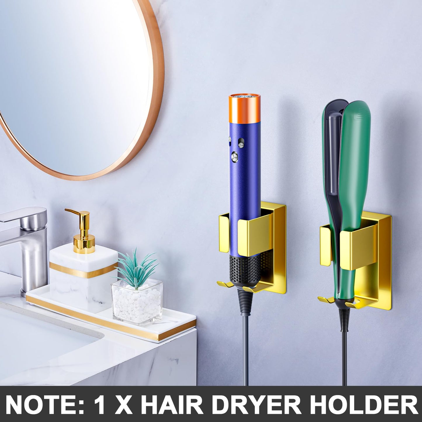 Hair Straightener Holder Wall Mounted Blow Dryer Holder, Blow Dryer and Curling Iron Holder, Hair Dryer and Straightener Holder, Bathroom Hair Tools Organizer and Storage (Black, 1Pc)