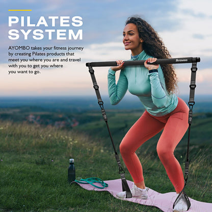 Ayombo Pilates Bar Kit with Resistance Bands, Pilates Workout Equipment for Legs, Hip, Waist, Arm, Squats Exercise Equipment for Home Workouts, Adjustable 3-Section Pilates Bar Kit for Women & Men