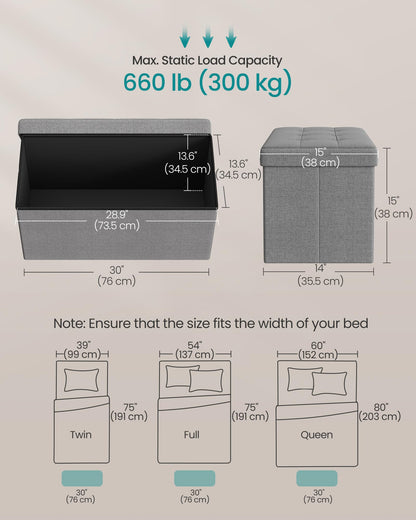 SONGMICS MAZIE Collection - 30 Inches Folding Storage Ottoman Bench, Ottoman Foot Rest, End of Bed Bench, Storage Chest, Load 660 lb, for Living Room, Bedroom, Entryway, Dark Gray ULSF47K