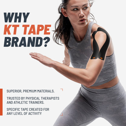 KT Tape, Original Cotton, Elastic Kinesiology Tape, Everyday Muscle and Joint Support, Daily Pain Relief, 20 Count, 10” Precut Strips, Black