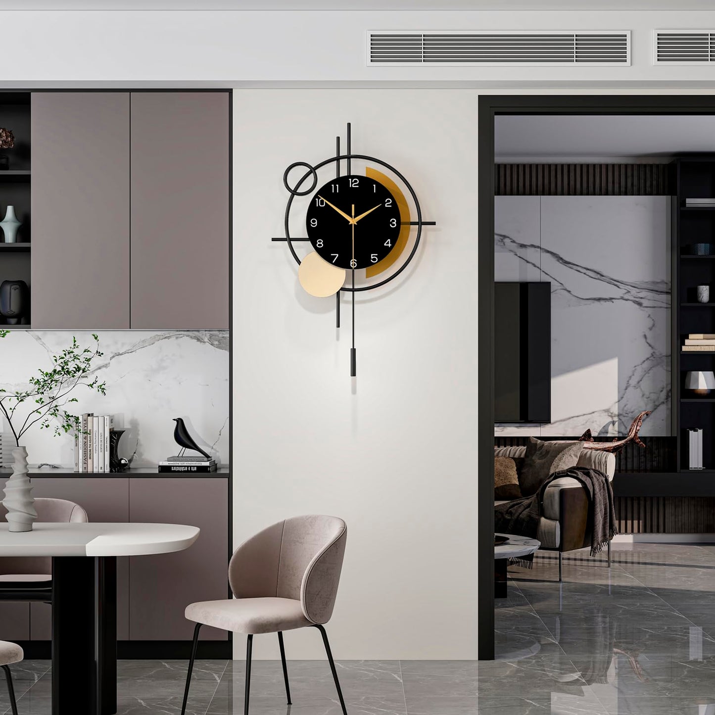 Wall Clock Decorative Large Modern Wall Clock Silent Non-Ticking Battery Operated Gold Unique Pendulum Clock for Living Room,Bedroom,Office,Kitchen,Bathroom,Wall Decor 13.8x21.9in