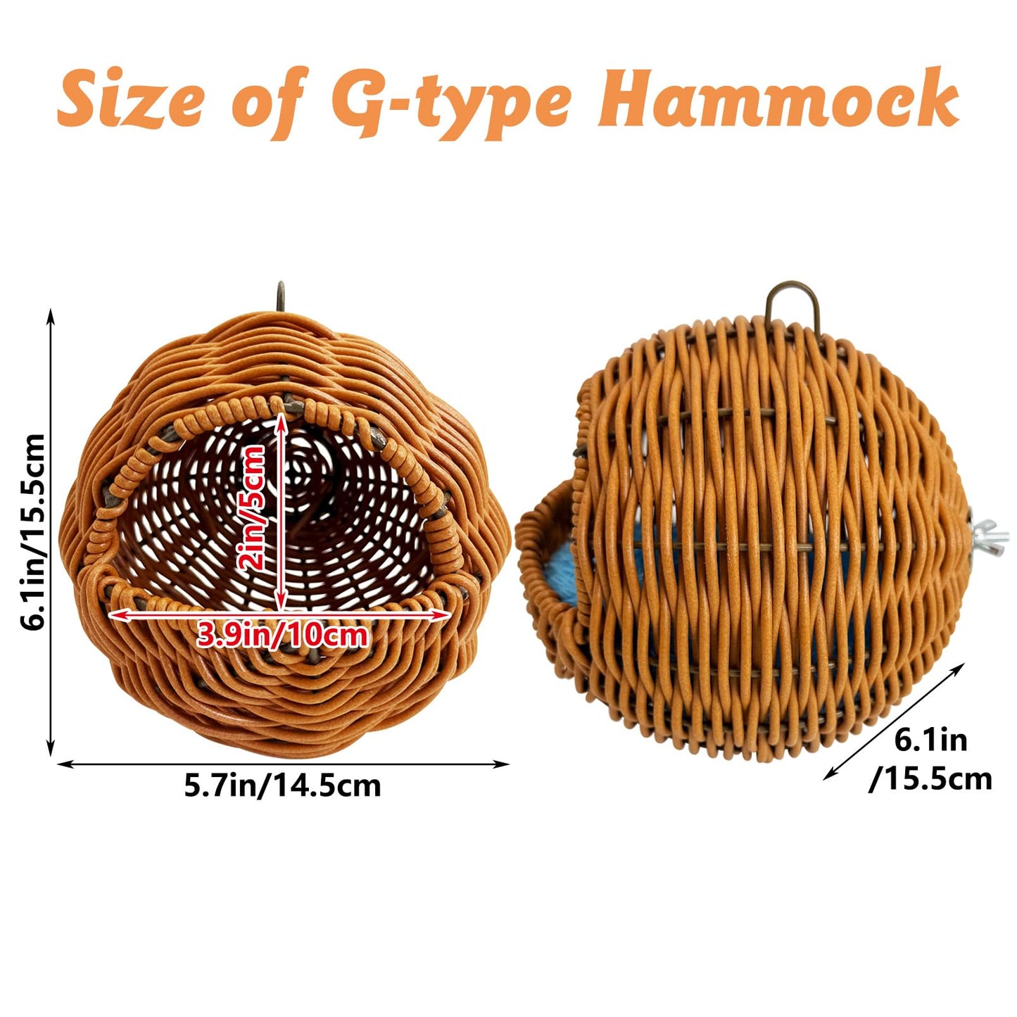 BNOSDM Rattan Bird Nest Parrot Nesting House Parakeet Nesting Soft Lovebird Warm Bed Sleeping for Parrots Bird Cage Accessories for Cockatiels Budgerigars Finches Canaries (Single-Hole Style)