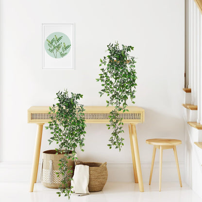 BLEUM CADE Fake Hanging Plants, 2pcs Artificial Pothos Vines Faux Plants Greenery for Wall Home Living Room Office Indoor Outdoor Decor (No Baskets)