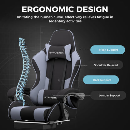 GTPLAYER Gaming Chair, Computer Chair with Footrest and Lumbar Support, Height Adjustable Game Chair with 360°-Swivel Seat and Headrest and for Office or Gaming (Pearl White)