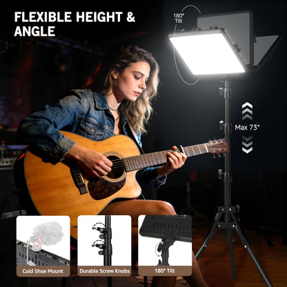 2-Pack LED Video Light Kit, NiceVeedi Studio Light, 2800-6500K Dimmable Photography Lighting Kit with Tripod Stand&Phone Holder, 73" Stream Light for Video Recording, Game Streaming, YouTube