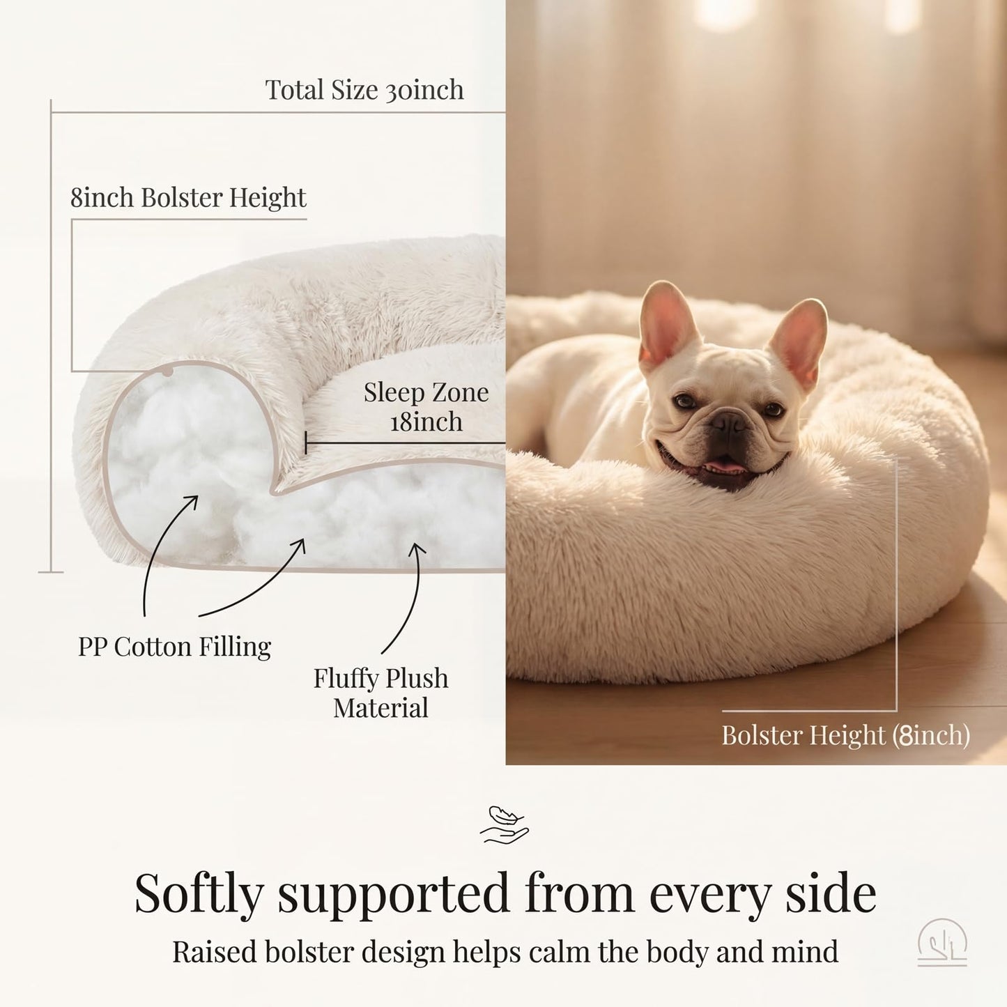 Small Calming Dogs Bed for Small Dogs Anti-Anxiety Machine Washable Fluffy Luxury Anti-Slip Waterproof Mute Base Warming Cozy Soft Pet Puppy Round Bed