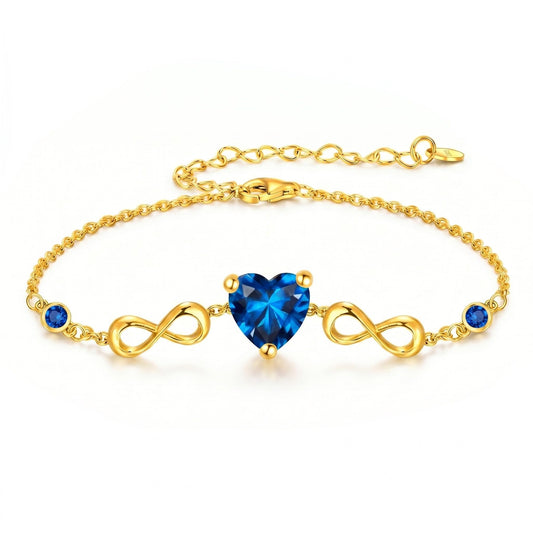 14K Gold Infinity Birthstone Bracelets for Women, Infinity Love Heart Birthstone Link Bracelets for Women, 14K Gold Plated Jewelry Birthday Gifts for Wife Girlfriend Mom, 7+2 Inch