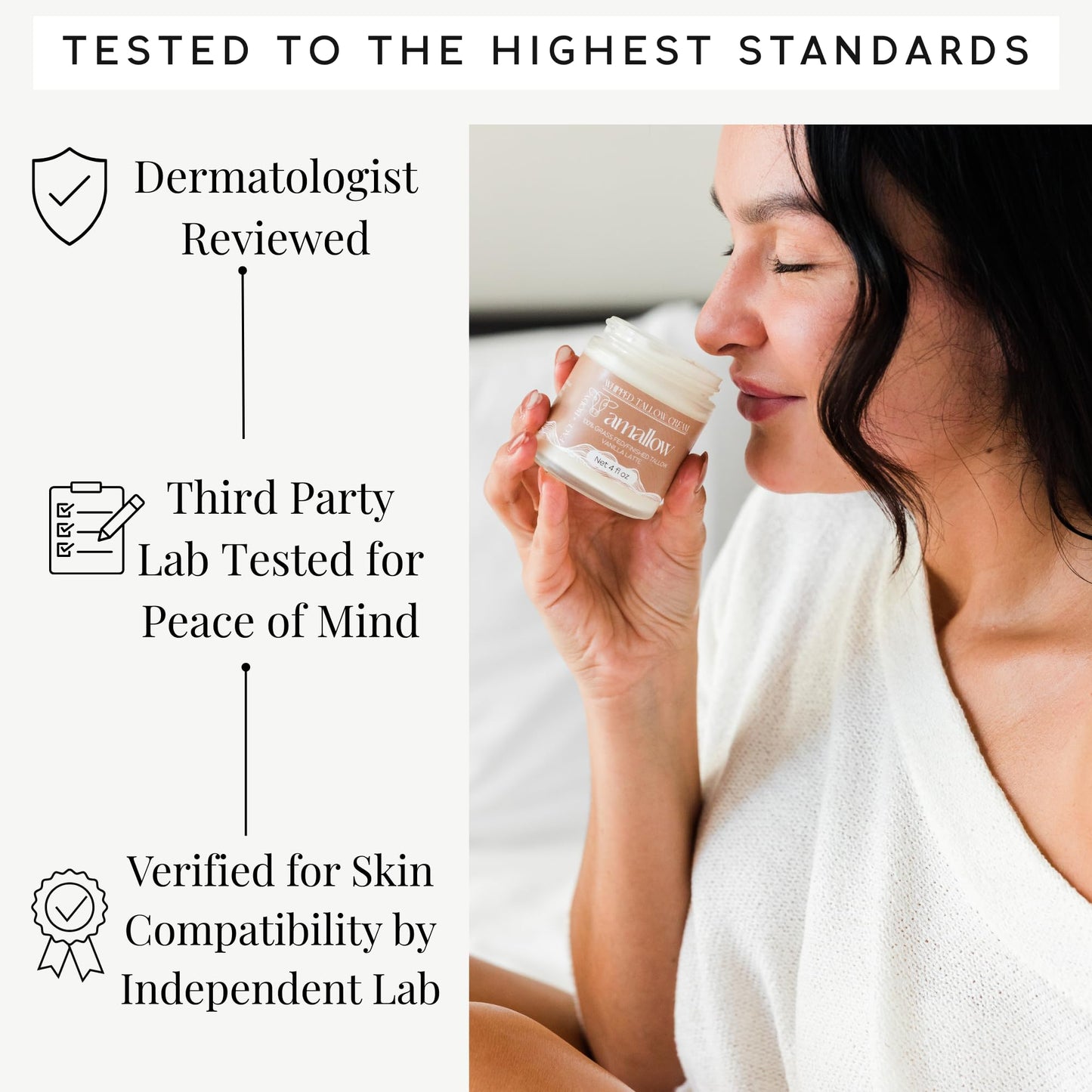 Amallow 100% Grass Fed Beef Tallow for Skin Care - Face + Body - Whipped Moisturizer for Sensitive Skin - Natural Lotion, 4 FL. oz. (Unscented + Jojoba Oil)