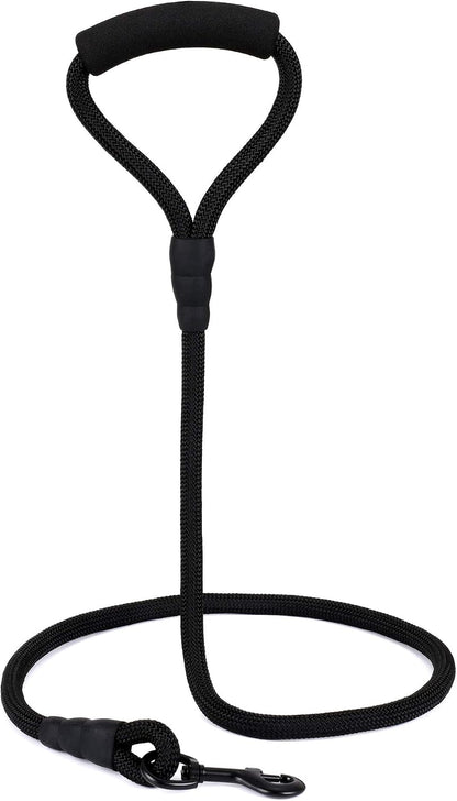 Mile High Life Dog Leash, 5FT x 1/2IN Black, with Padded Handle | Heavy-duty nylon rope leash with soft handle & steel tips. Comfortable grip for daily walks with small to large dogs.