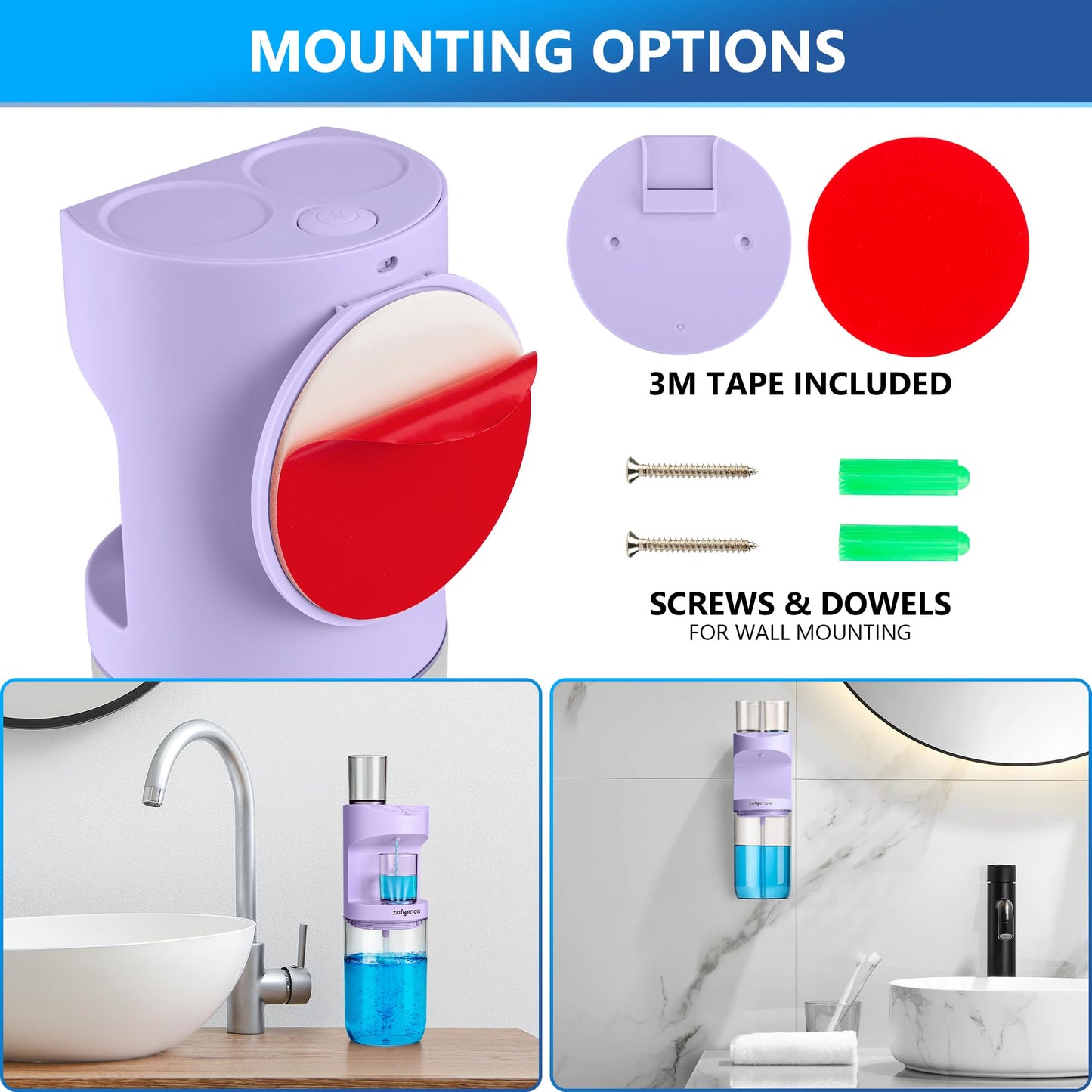 ZOFGENOW Automatic Mouthwash Dispenser for Bathroom,Bathroom Accessories 19.4 Fl Oz Dispensers with Magnetic Cups,Wall Mounted Dispenser,Suitable for All Age Groups,White