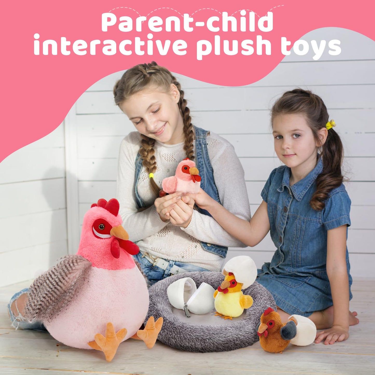 MaoGoLan 8Pcs Chicken Stuffed Animals, Stuffed Hen Plush Toys with Babies Chickens and Eggs, Nest House Plush Set, Cute and Soft Farm Stuffed Animals Gift for Kids