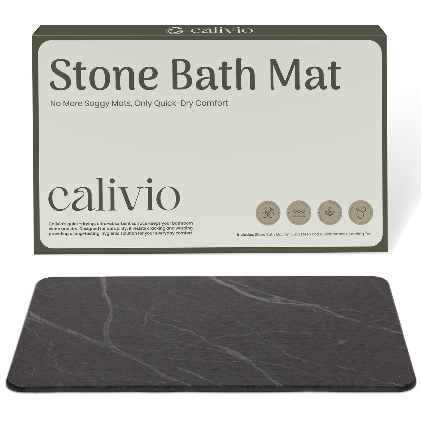 Quick Dry Shower Stone Bath Mat, Super Absorbent & Non-Slip 24 x 16 Inch Diatomaceous Earth Mat, Durable & Easy to Clean Diatomite Bath Mat for Bathroom Floor/Kitchen (River Silt)
