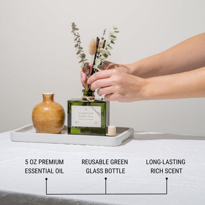 Craft & Kin Reed Diffuser with Dried Flowers | 5 oz Stone Fruit & Sage Scented Holiday Reed Diffusers for Home, Bathroom | Scent Sticks | Elegant Fragrance Home Decor for Men & Women