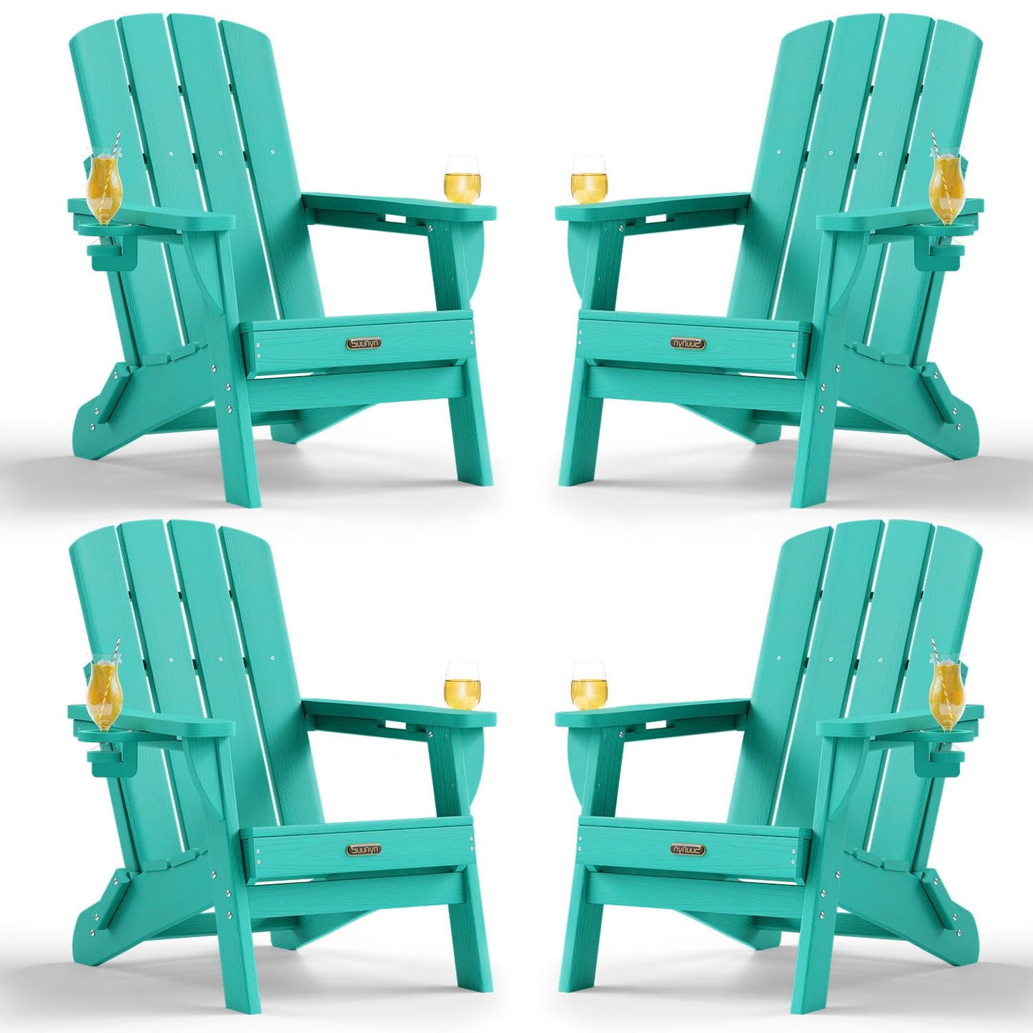 Folding Adirondack Chair, HDPE Adirondack Chairs with 2 Cup Holder, Plastic All-Weather Fire Pit Chairs, Outdoor Lawn Chair for Patio Garden (Grey)