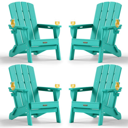 Folding Adirondack Chair, HDPE Adirondack Chairs with 2 Cup Holder, Plastic All-Weather Fire Pit Chairs, Outdoor Lawn Chair for Patio Garden (Grey)