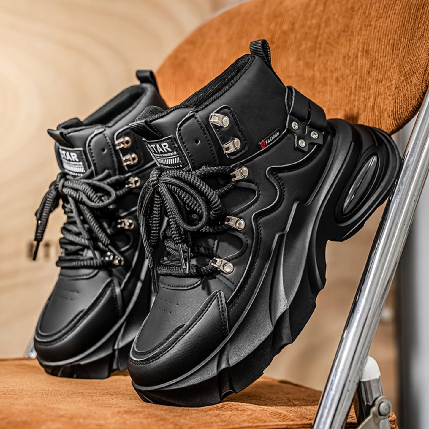 Men's Fashion Platform Sneakers —— Durable, Platform, high - top Casual Shoes, Durable Platform lace - up Casual Shoes, Suitable for Outdoor and Daily wear