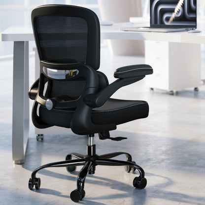 TRALT Ergonomic Office Chair - Desk Chair with Adjustable Lumbar Support Computer Chair - Mesh Comfy Chair with Flip-up Armrests - Gaming Chairs for Adults Home Office (Leather, White)